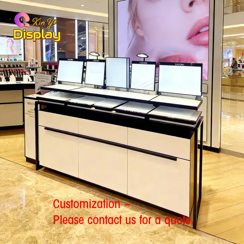 Luxury Skincare Shop - เฟอร์นิเจอร์โชว์สินค้าบำรุงผิวหรูหราแบบกำหนดเอง ทำจาก MDF พร้อมไฟ LED สำหรับร้านเครื่องสำอางในห้างสรรพสินค้าหรูหรา